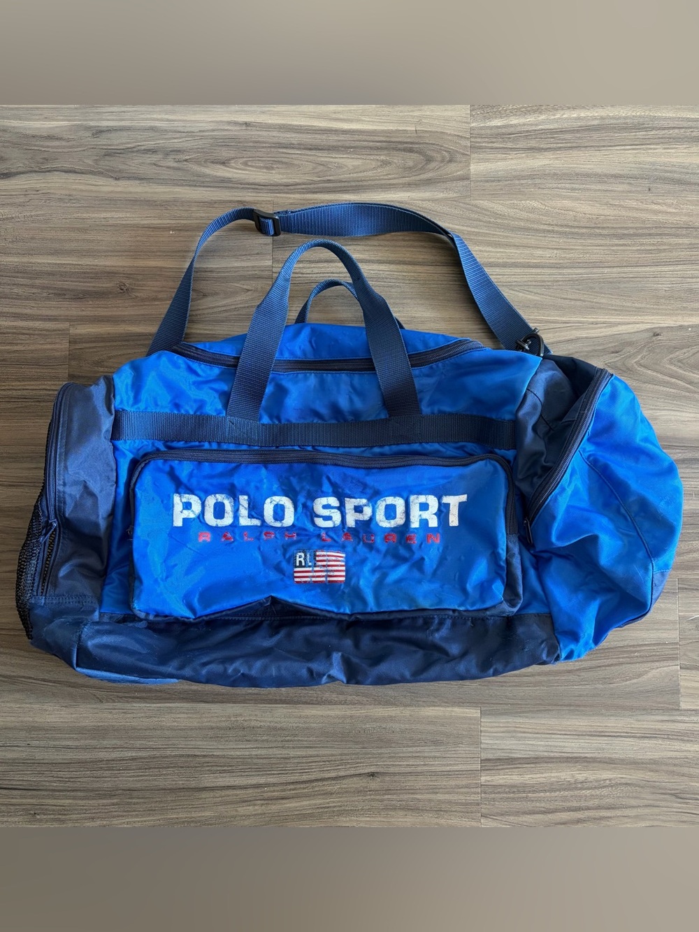 Vintage 1990s 90s Polo Ralph Lauren Polo Sport Duffle Bag Blue White USA Flag